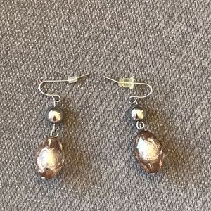 Dangly earrings with silver & rose-colored beads